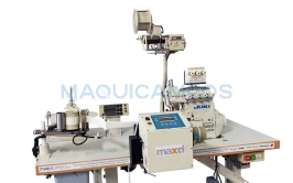 Juki MO-6714DA + Maxti MC-M6 e MK-SP<br>Máquina de Costura Corte e Cose com Alimentador Lateral Digital e Dispositivo de Esparguete